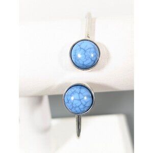 Boho Blue Faux Stone Cabochon Cuff Bracelet Silver Tone 6.5"